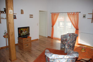 Ferienwohnung "Dahlienzauber", Wohnzimmer - Tourismushof Clewes Grün